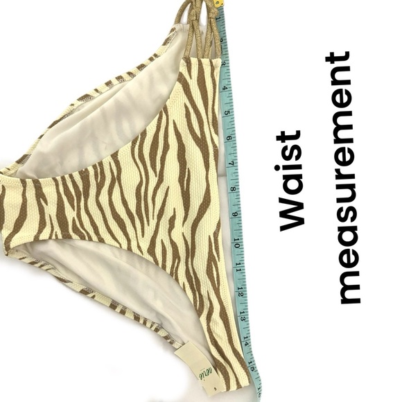 New American Eagle AERIE Animal Print Pique Knot Bikini Bottom Zebra Gold Sz L - Picture 10 of 11
